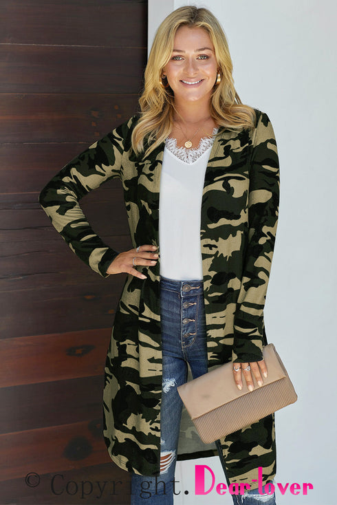 Print Colorblock Long Cardigan